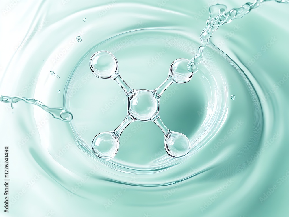 Poster Artistic Methane Molecule Floating in Water Droplet Representation : Generative AI