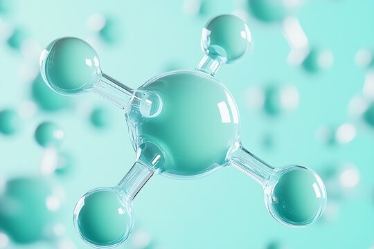 Detailed Illustration of Methane Molecule in 3D with Blue Green Background : Generative AI