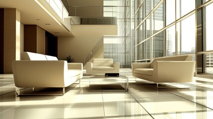 Modern minimalist living room with elements of neutral colors, AI generated image