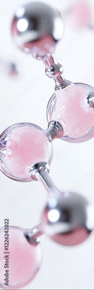 Poster Intricate Pink Molecular Design Featuring Metallic Elements on Minimalist Background : Generative AI