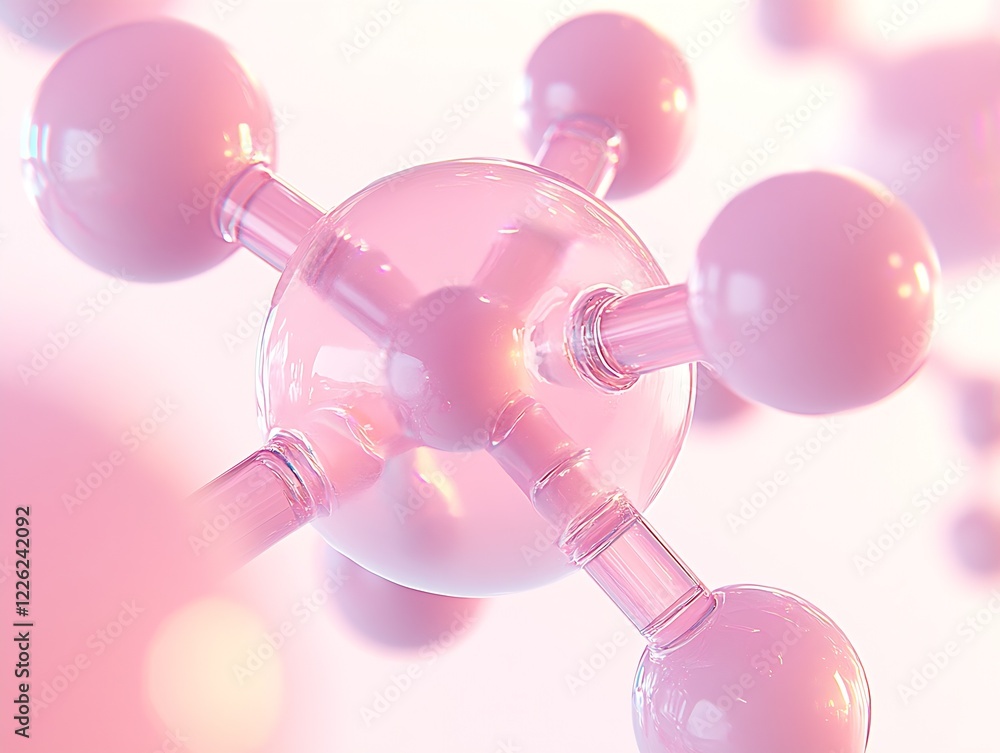 Poster Conceptual Pink Molecule Design with Shiny Reflections and Blurred Bokeh Background : Generative AI