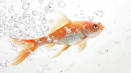 Fototapeta premium Fish swims gracefully through clear water while bubbles rise around it
