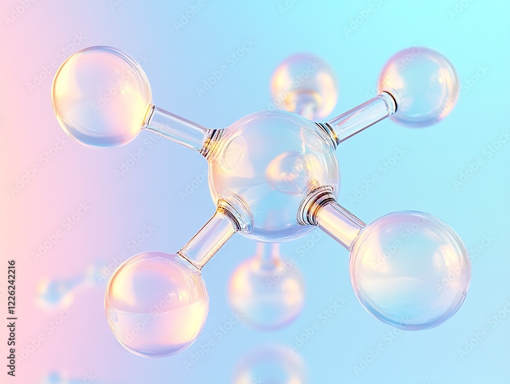 Poster Iridescent Molecule Model on Gradient Background for Science and Chemistry Education Visuals : Generative AI