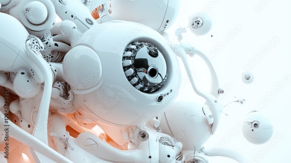 Poster exploring futuristic robotics and ai technology in a surrealistic digital environment abstract art p