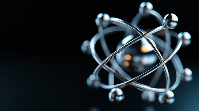 A 3D representation of an atom, illustrating atomic structure and scientific concepts.