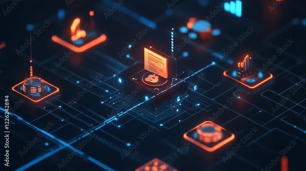 Aufkleber abstract futuristic technology network with glowing lines and various components