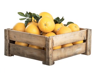 Fresh oranges in a rustic wooden crate. (1)