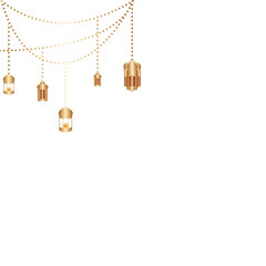 Ramadan Kareem Celebration with Crescent Moon and Lanterns