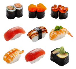 Colorful assorted sushi platter isolated on transparent background