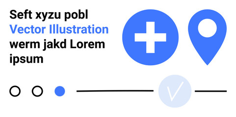 Medical cross, location pin, and check mark convey health, navigation, and approval. Ideal for healthcare apps, maps, task management, user interfaces vector graphics minimalism blue color