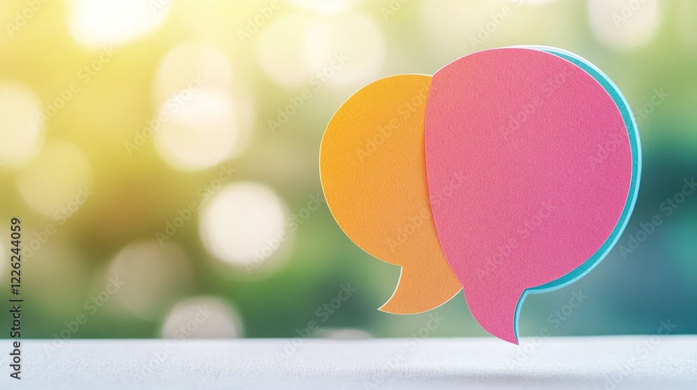 Poster a colorful speech bubble design with bubbles and a blank background for communication and messaging