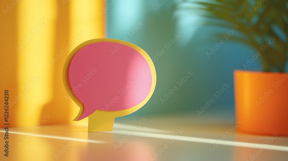 Poster 3d render of a vase with colorful balloons and bubbles in a chat and communication theme