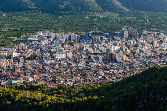 Tavernes de la Valldigna. Aerial view of the town in Valencian Community, Spain.