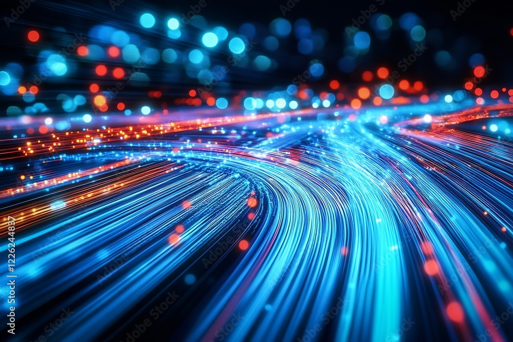 Aufkleber Futuristic Blue and Red Light Trails Illustrating Fast Data Exchange and Connectivity : Generative AI