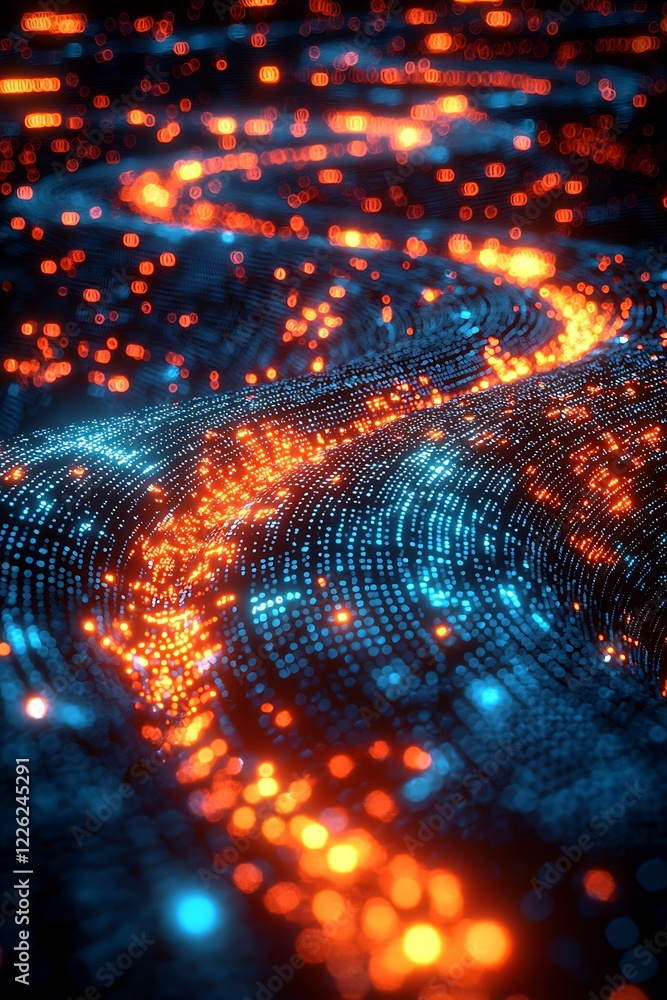 Aufkleber vibrant abstract digital waves with dynamic led neon lights in blue and orange tones : generative ai