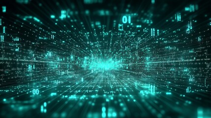 Abstract teal digital matrix highlighting futuristic technological themes : Generative AI