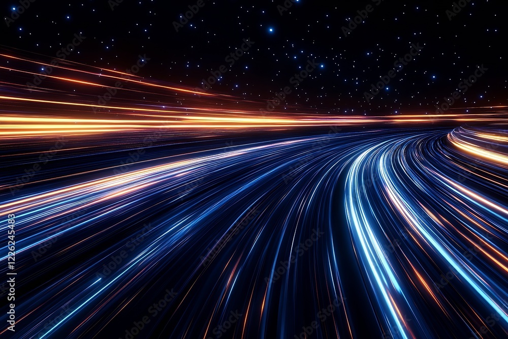 Poster Dynamic Neon Light Trails Against a Starry Night Displaying Movement and Speed : Generative AI