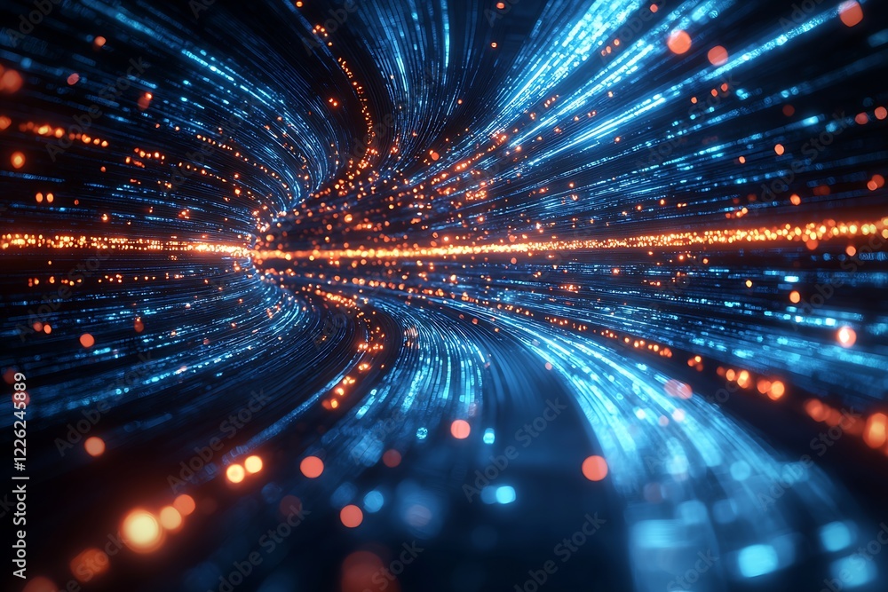Leinwandbilder abstract neon light trails in blue and orange creating vibrant energy patterns : generative ai