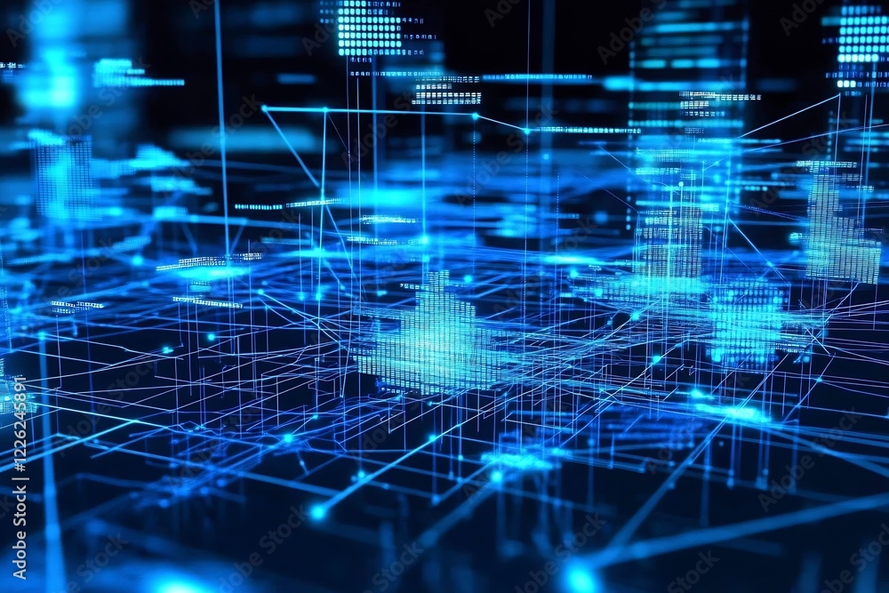 Poster Abstract Blue Digital Network Symbolizing Modern Connectivity and Data Exchange : Generative AI