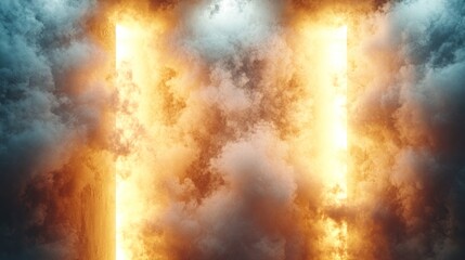 Fototapeta premium Glowing Pillars in Smoky Stage Background