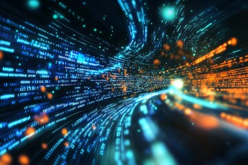 Dynamic Abstract Digital Data Stream for Futuristic Technology Concepts : Generative AI