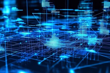 Obraz premium Abstract Blue Digital Network Symbolizing Modern Connectivity and Data Exchange : Generative AI