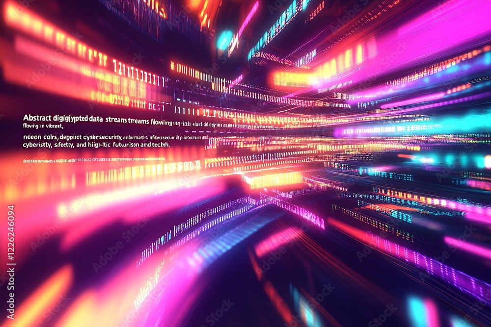 Aufkleber vibrant neon abstract digital data streams in futuristic cityscape : generative ai