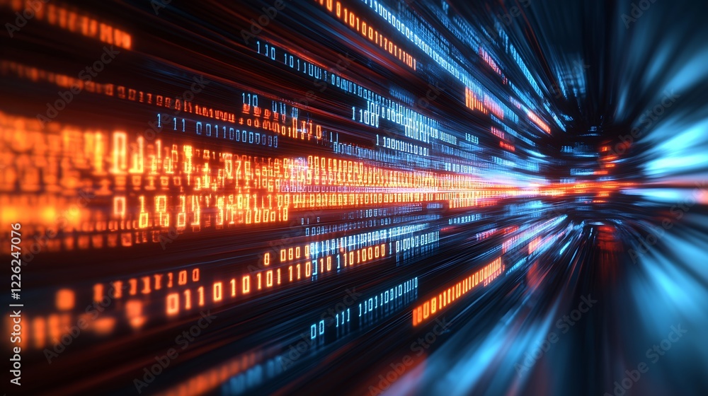 Poster Abstract Digital Code Wallpaper with High Speed Binary Data Flow : Generative AI