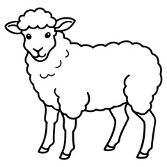 Cute Line Art Sheep Silhouette Black Vector Illustration	