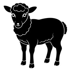 Cute Line Art Sheep Silhouette Black Vector Illustration	