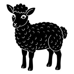 Cute Line Art Sheep Silhouette Black Vector Illustration	