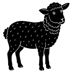 Cute Line Art Sheep Silhouette Black Vector Illustration	