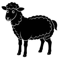 Cute Line Art Sheep Silhouette Black Vector Illustration	