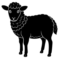 Cute Line Art Sheep Silhouette Black Vector Illustration	