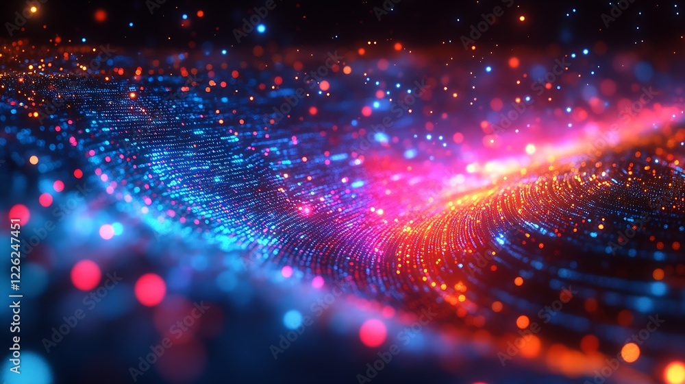 Leinwandbilder Abstract Digital Wave with Glowing Multicolored Lights in a Cosmic Space Environment : Generative AI