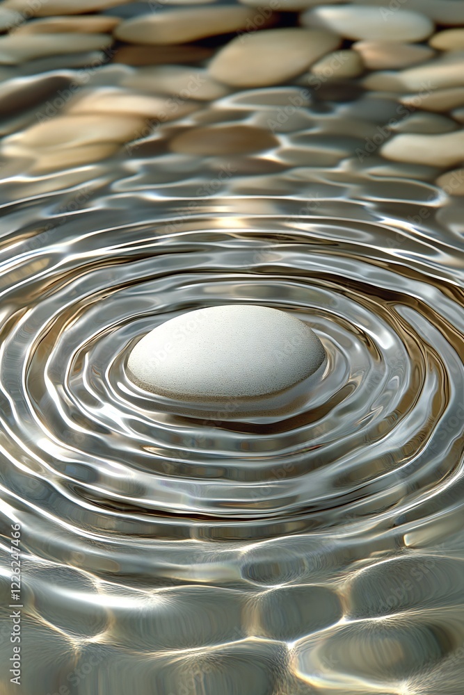Poster round stone centered in clear water creating gentle rippling patterns : generative ai