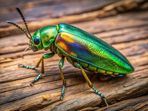 Jewel Beetle Bug Chrysocoris Stolllii on Wood Thailand - Macro Photography