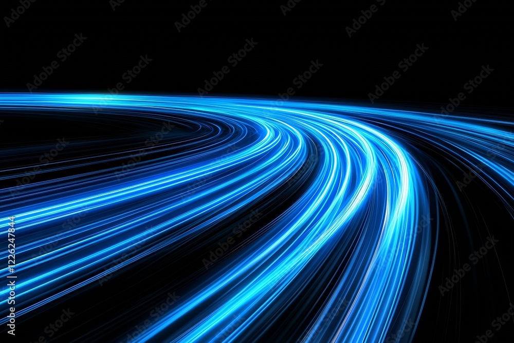 Poster Digitally Rendered Blue Streams on Black Signifying Speed Science and Technology : Generative AI