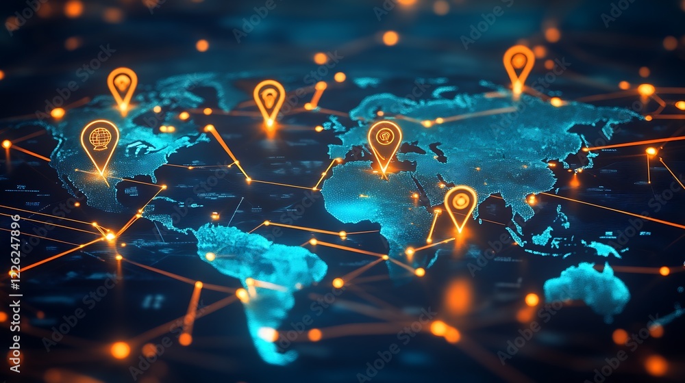 Poster Innovative Network Mapping with Global Locations and Technology Icons : Generative AI