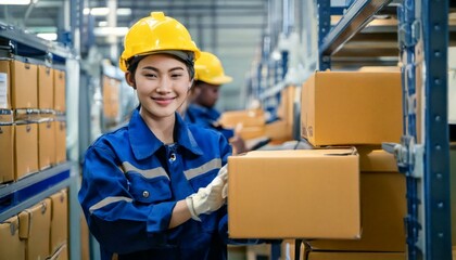 物流センターで発送業務をする作業員