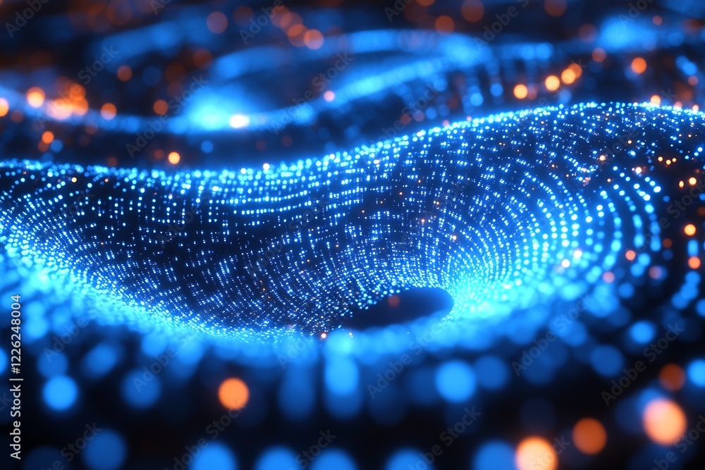 Poster abstract technology background with blue digital particles and light effects : generative ai