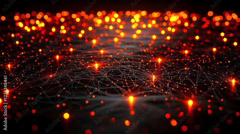 Poster glowing network nodes, abstract data flow