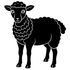 Cute Line Art Sheep Silhouette Black Vector Illustration	