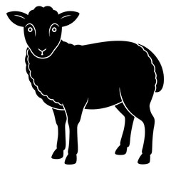 Cute Line Art Sheep Silhouette Black Vector Illustration	