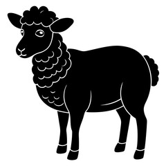 Cute Line Art Sheep Silhouette Black Vector Illustration	