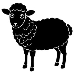 Cute Line Art Sheep Silhouette Black Vector Illustration	