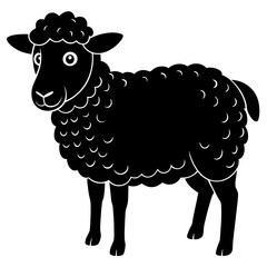 Cute Line Art Sheep Silhouette Black Vector Illustration	