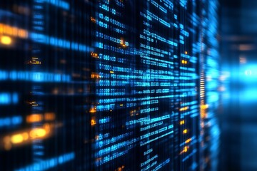 Naklejka premium Futuristic Digital Data Flow with Blue and Orange Light Patterns Abstract Background : Generative AI