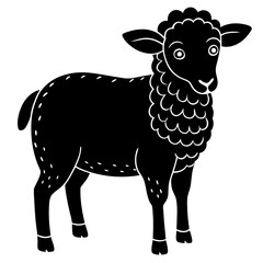 Cute Line Art Sheep Silhouette Black Vector Illustration	