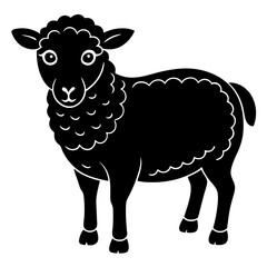 Cute Line Art Sheep Silhouette Black Vector Illustration	